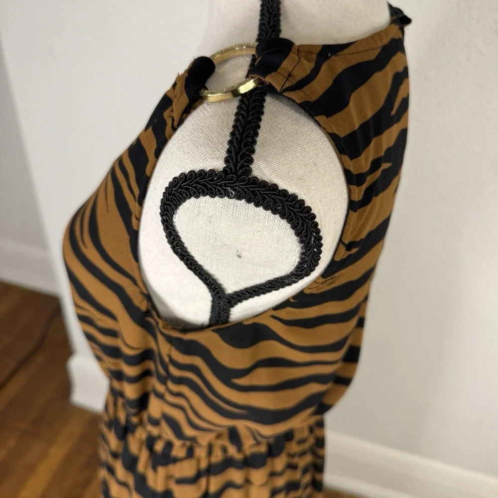 Michael Kors Women's Tiger Strip Summer Dress Size Xs Black Brown‎